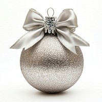 Silver glitter ornament christmas round bow.