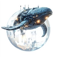 A digital robot whale illustration spaceship transportation.