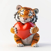 Tiger hugging heart illustration wildlife cartoon.