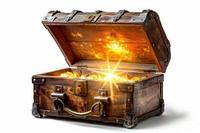 Open wooden chest treasure glowing light.