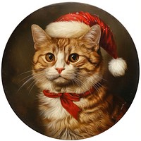 Cat wearing a santa hat painting pet art.