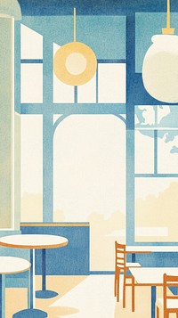 Coffee shop wallpaper illustration mobile table.