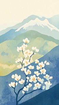 Sakura wallpaper illustration blossoms mountain.