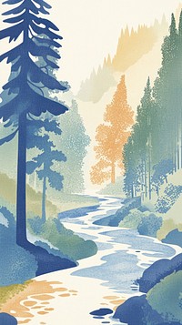 River wallpaper illustration landscape painting.