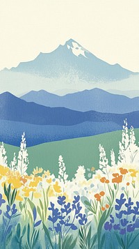 Sunset mountain wallpaper flowers illustration wildflowers.