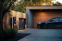 Electric car charging station at home vehicle garage friendly.