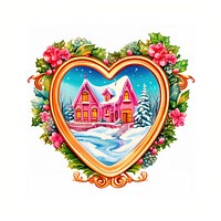 Winter village printable sticker illustration vintage frame.