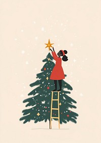 Christmas girl tree illustration ladder.