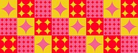 Geometric background with red and yellow patterns. The background features red and yellow circles and stars, creating a vibrant texture. Minimal retro geometric star pattern vector background