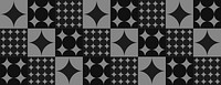 Geometric background with black and gray patterns. The background features star and circle motifs in black and gray tones. Minimal retro geometric star pattern vector background