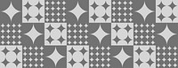 Geometric background with gray and white patterns. The background features gray and white circles and stars in a tiled design. Minimal retro geometric star pattern vector background