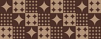 Retro geometric background with brown and beige patterns. The background features brown and beige circles and stars in a tiled layout. Minimal retro geometric star pattern vector background