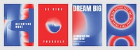 Motivational poster template set with bold typography. Modern abstract inspiration poster template set. Red blue gradient design. Modern vector poster templates, vibrant red blue gradient design