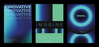 Futuristic digital innovation vector poster templates. Futuristic poster template set, abstract blue and green gradient vector design. Set of Futuristic poster vector templates, blue and neon green