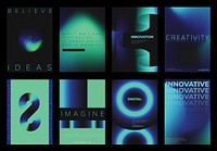 Futuristic typography design posters. Digital poster template set with abstract blue and green gradient background design. Set of digital innovation poster templates, blue and neon green design