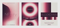 Futuristic crypto-themed poster designs. Modern abstract business finance poster template set. Red gradient design. Set of modern vector poster templates, red gradient design