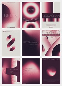 Modern cryptocurrency finance poster design set. Modern abstract business finance poster template set. Red gradient design. Set of modern vector poster templates, red gradient design