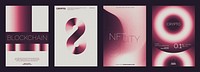 Futuristic crypto-themed poster designs. Modern abstract business finance poster template set. Red gradient design. Set of modern vector poster templates, red gradient design