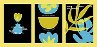 Colorful abstract designs with yellow and blue vector shapes. Positive quotes posters. Vibrant art with blue and yellow colors and motivational text. Set of black yellow and blue vector posters.