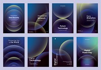 Set of modern technology-themed posters, showcasing digital data analytics, and innovation. Set of poster templates in blue with digital technology and data security. Poster template vector  set.