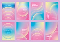 Template design of creative design colorful poster, color theory, and modern living. Set of poster templates in gradient with aesthetic creative design. Poster template vector set for fashion design.