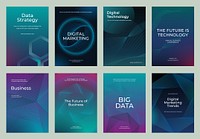 Modern digital marketing conference gradient poster template vector set Digital business and big data template vector set. Digital marketing posters. Blue poster template vector set.