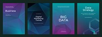 Set of business posters with digital marketing, big data, and data strategy themes. Modern design with geometric patterns and gradient colors. Digital business and big data template vector set.