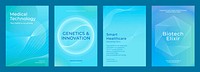 Medical technology posters. Medical technology, genetics, innovation, healthcare, biotech. Blue tones with abstract designs. Modern medicals. Medical technology, healthcare template vector set.