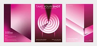 Three pink-themed business posters. Pink gradients, pink targets, and pink geometric shapes dominate. Ideal for business, entrepreneurship, and leadership events. Innovative business templates.