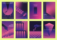 Futuristic business posters with vibrant purple and pink gradients. Themes include entrepreneurship, innovation, and growth. Bold, modern design elements. Innovative business template poster collection.