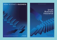 Business-themed posters with blue tones. Focus on starting a business and business insurance. Digital elements highlight business concepts. Innovative business templates.