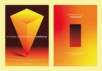 Two vibrant posters with geometric designs. Bold colors emphasize growth, innovation, and audience engagement. Inspiring text highlights audience and innovation. Gradient innovative business posters.