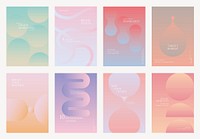 Set of eight pastel gradient posters for digital marketing, brand design, and online marketing. Ideal for business promotion. Gradient pastel marketing template vector set.