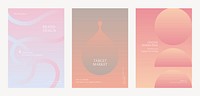 Set of three abstract marketing posters with pastel colors. Includes brand design, target market, and online marketing themes. Modern and minimal design. Gradient pastel marketing template vector set.