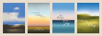 Inspirational posters with calming landscapes. Each poster features a motivational quote. Soft colors and serene backgrounds convey peace and positivity. Motivational quote poster template vectors.