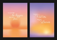 Inspirational posters with quotes. Soft gradient backgrounds. Encouraging words on personal growth and positivity. Uplifting and inspiring messages. Pastel inspirational quote poster template vectors.