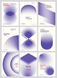 Abstract Purple shape gradient poster set. Business marketing Modern branding strategy in abstract gradient poster. Abstract purple vector poster set with business marketing concept.