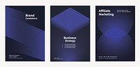 Abstract dark blue shape gradient poster set. Business marketing Modern branding strategy in abstract black gradient poster. Abstract dark blue vector poster set with business marketing concept.