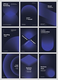 Abstract dark blue shape gradient poster set. Business marketing Modern branding strategy in abstract black gradient poster. Abstract dark blue vector poster set with business marketing concept.