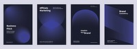 Abstract dark blue shape gradient poster set. Business marketing Modern branding strategy in abstract black gradient poster. Abstract dark blue vector poster set with business marketing concept.