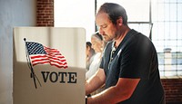 US election day, Diverse American people at voting booth at US election station. Us election day. US election day. People vote for American democracy.