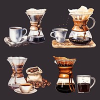 Watercolor drip coffee design element set