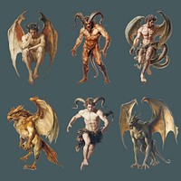 Vintage mythical character design element set