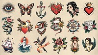 Vintage tattoo design element set