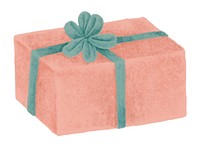 Illustration of a pink gift box with a teal ribbon and bow. The gift box is wrapped neatly, showcasing a festive and cheerful design. Perfect for celebrations. Festive holiday illustration isolated.