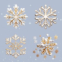 Snowflakes white gold design element set psd