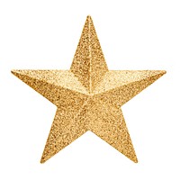 A glittery gold star with a shiny, sparkling surface. The gold star is bright and decorative, perfect for festive occasions or as a decorative element. Element isolated on white background.