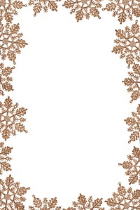 Elegant gold snowflake border on white. Snowflake design creates a festive, winter-themed frame. Perfect for holiday invitations or seasonal decor. Snowflake frame isolated on white.