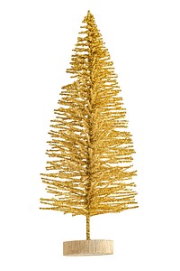 Golden Christmas tree decoration with shimmering gold texture. Festive gold tree ornament, perfect for holiday decor. Elegant gold tree for Christmas display. Isolated on white background