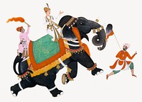 Indian Prince riding elephant vintage illustration psd. Remixed by rawpixel. 